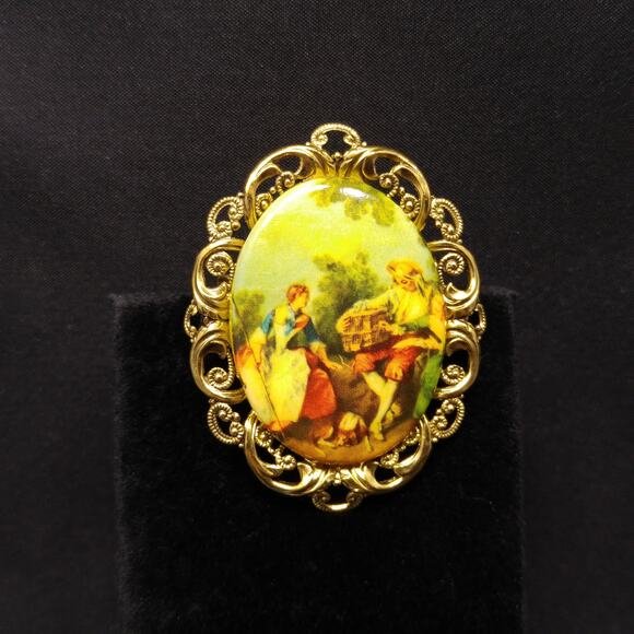 Vintage Western Germany Filigree Brooch, 1960s, Two People Dog Pin - Picture 10 of 10